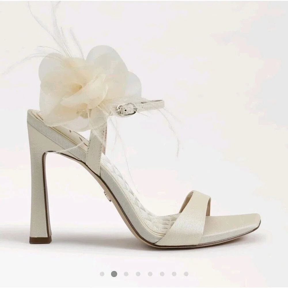 Sam Edelman‎ Leana Flower Strap Heel Pearl Ivory Silk Size 8.5